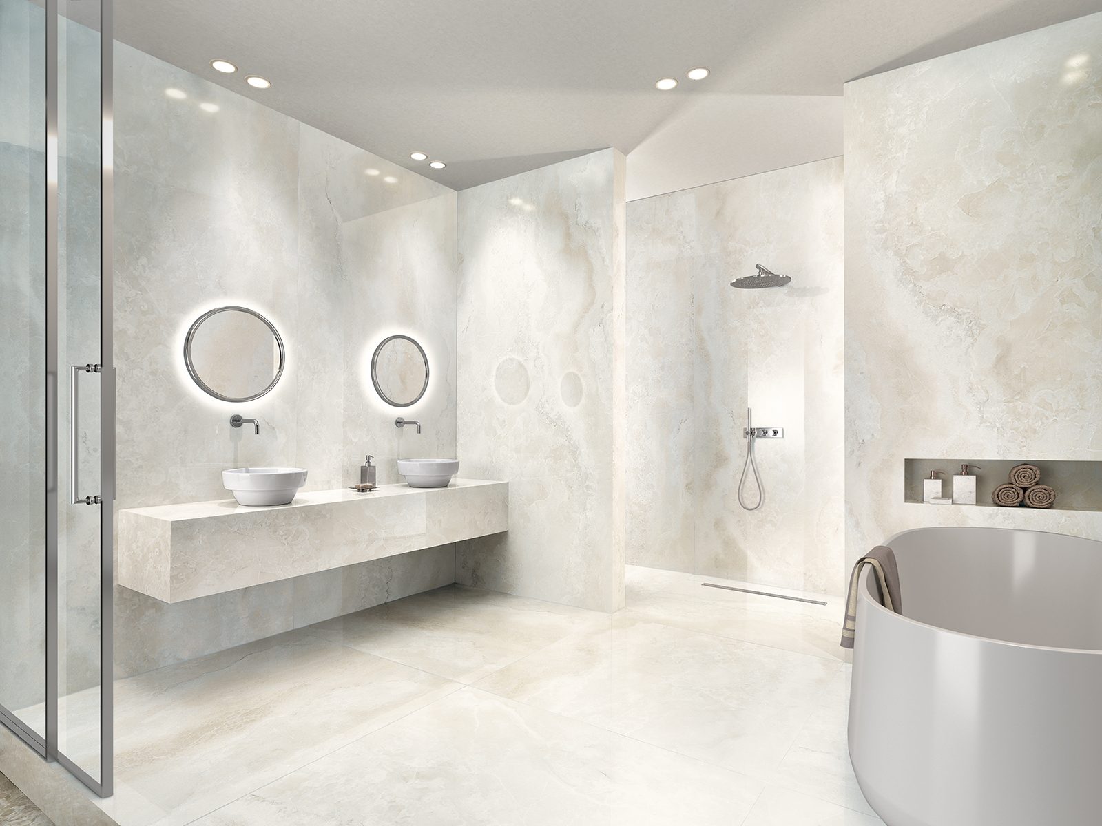 Collection Tagina Onyx Diamond Bright — salle de bain en grand format effet onyx